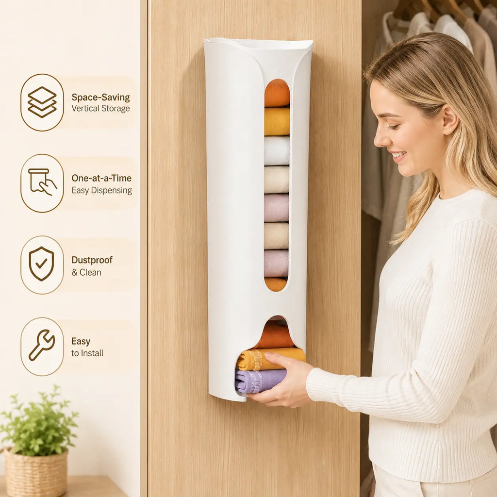 1-Pack Wall Mounted Socks and Underwear Organiser Box, Punch-Free Flip Lid Closet Organiser for Home Wardrobe Storage