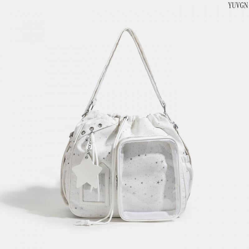 Star Print Ita Crossbody Drawstring Bag with Star Pendant
