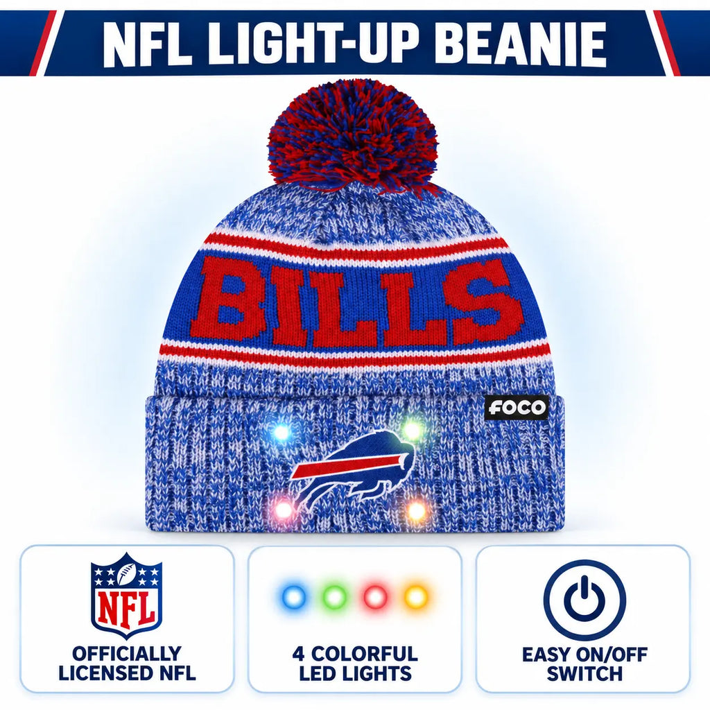 NFL Officially Licensed Team Color Warm Light up Pom Beanie