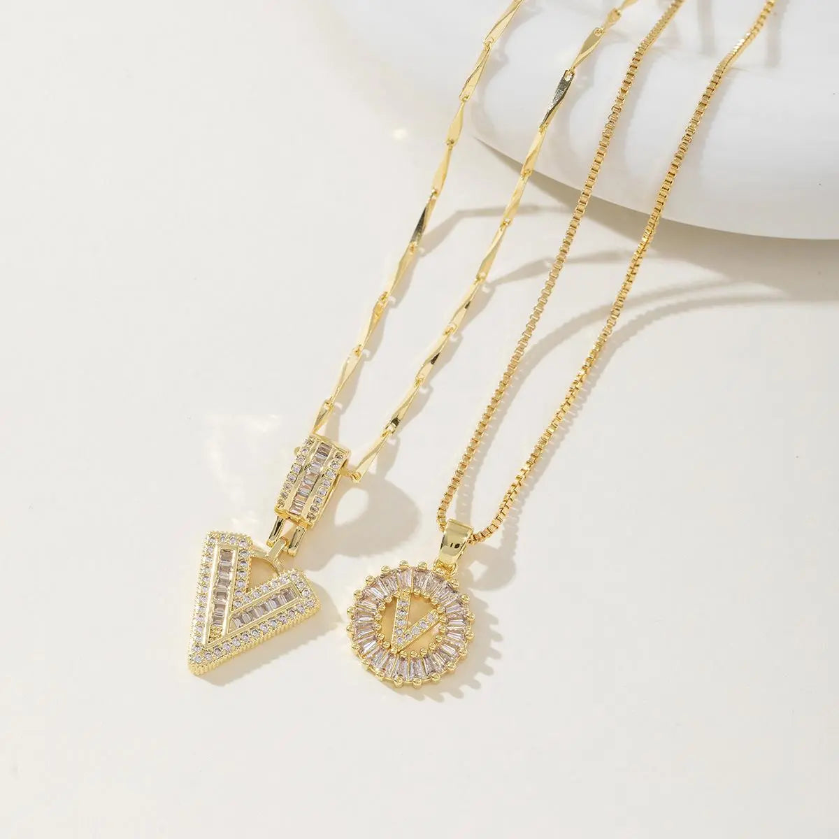 Women’s Gold-Plated Zircon Initial Pendant Layered Necklace Set