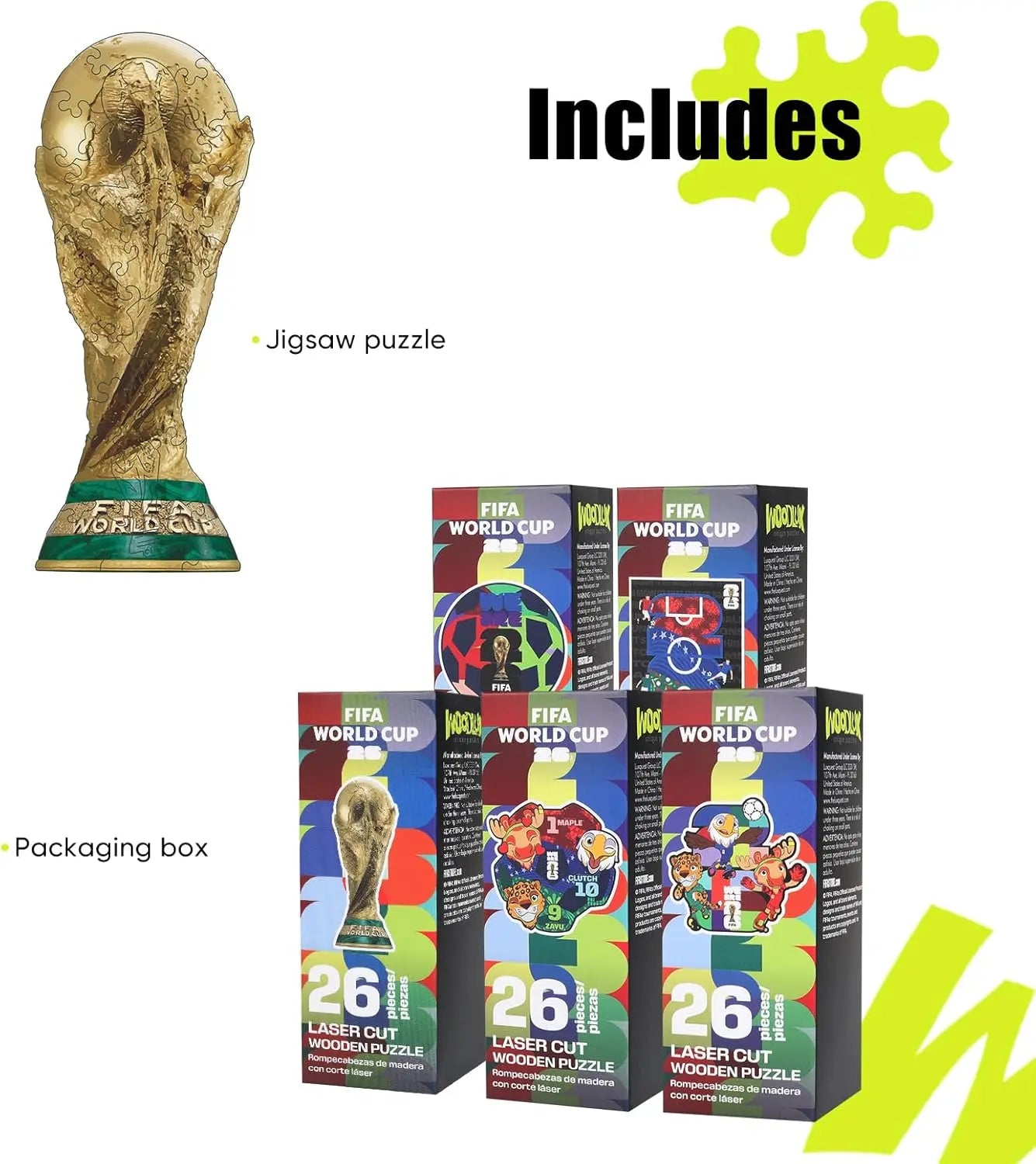 FIFA World Cup 2026 Mini Puzzles - Official Trophy Wooden Puzzles for Kids and Adults, 26 Piece Collectors Jigsaw Puzzles Unique Soccer Gifts for Fans,Sports Souvenirs 2.2 X 5.5 Inch