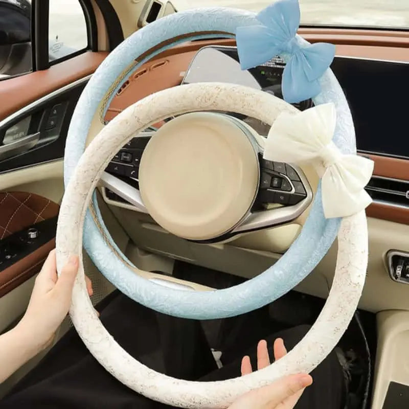 Lace Steering Wheel Cover 15 Inch Diameter Elegant Black with Large Cute Bow-knot Design Aesthetic Car Interior Decoration Non-Slip Universal Fit  for Women men