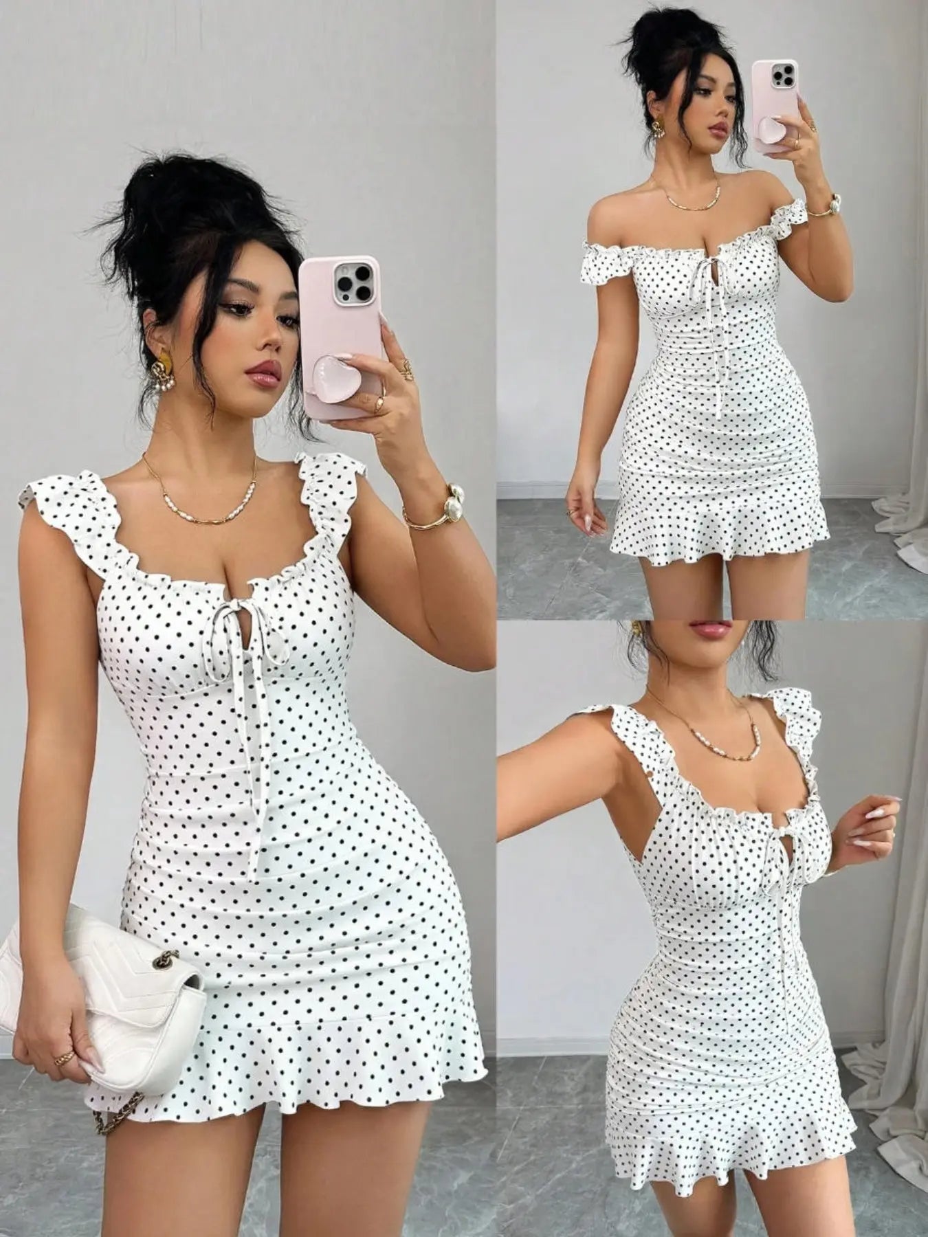 Women's Polka Dot Ruffle Dress, Lightweight Casual Midi Dress with Flowy Fit for Daily Wear, Vacations & Weekend Outings