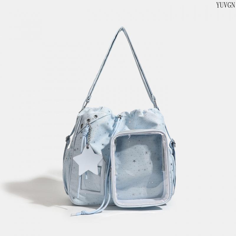 Star Print Ita Crossbody Drawstring Bag with Star Pendant