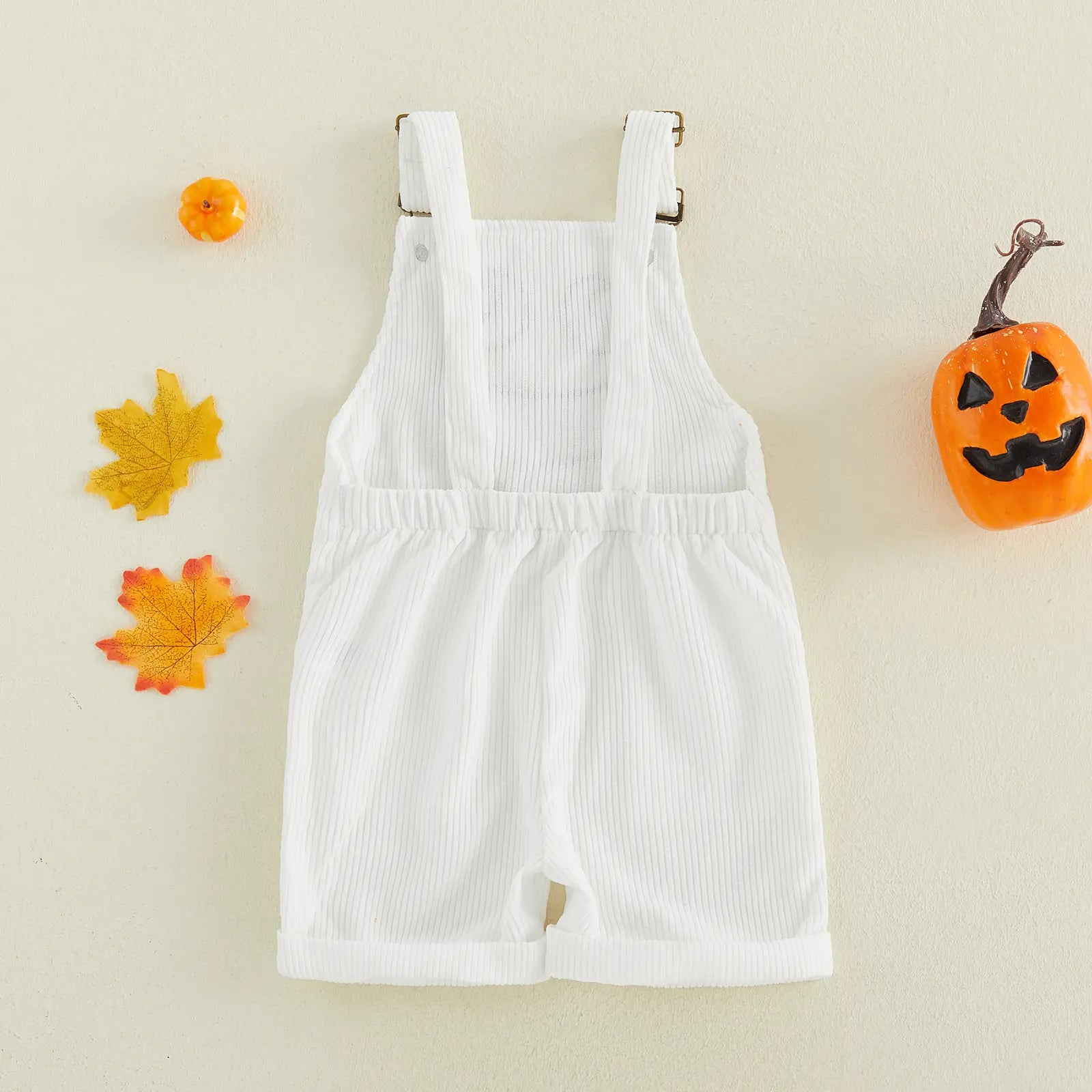 Toddler Baby Little Boy Girl Halloween Overalls with Pockets Ribbed Devil Face Pattern Sleeveless Jumpsuit 1-5 Years