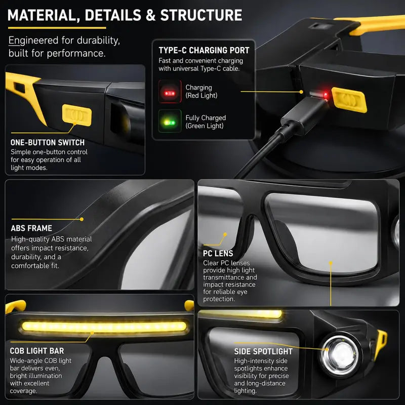 JOYTUTUS Rechargeable 5-Mode LED Headlamp Glasses with Motion Sensor