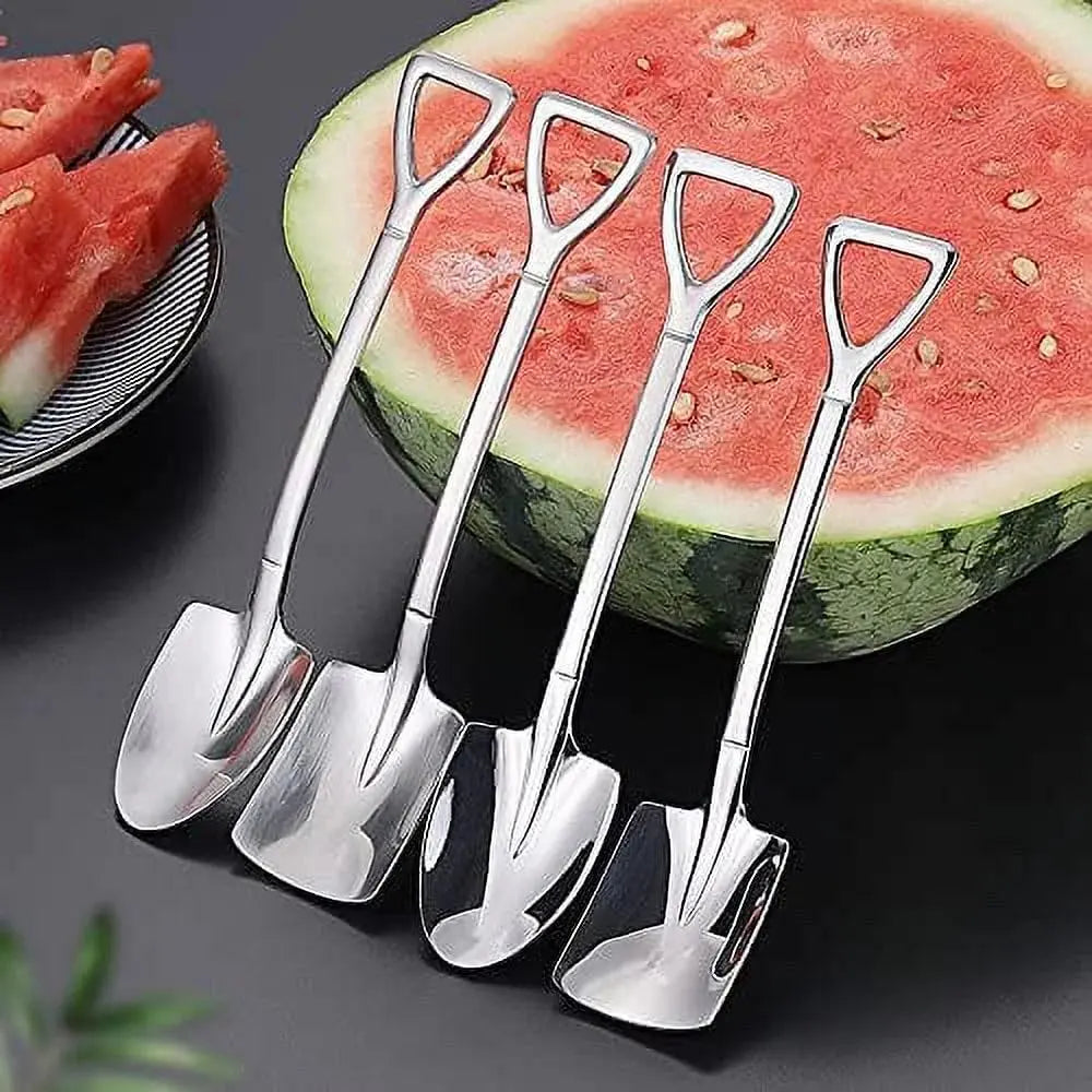 4 Pack Shovel Stainless Steel Dessert Spoon Set, Ice Cream, Cake, Fruit & Coffee Spoons for Home Kitchen Use