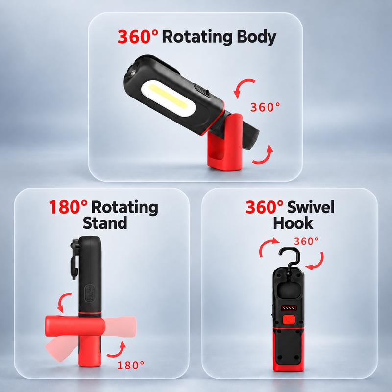 USB-C Rechargeable COB LED Work Light with Magnetic Base & Swivel Hook