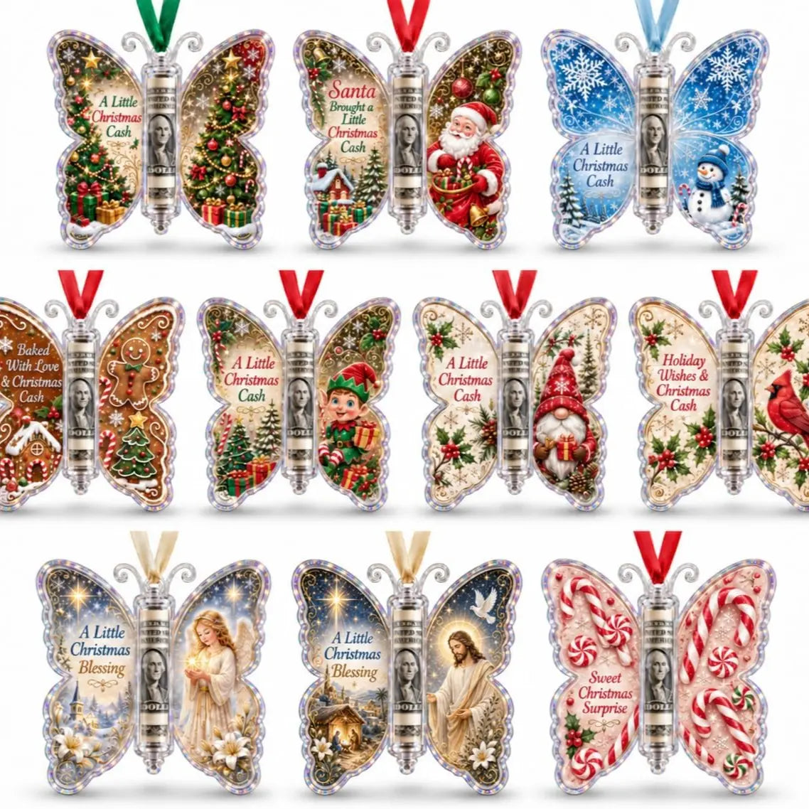 5-Piece Butterfly Acrylic Christmas Cash Gift Ornament Set