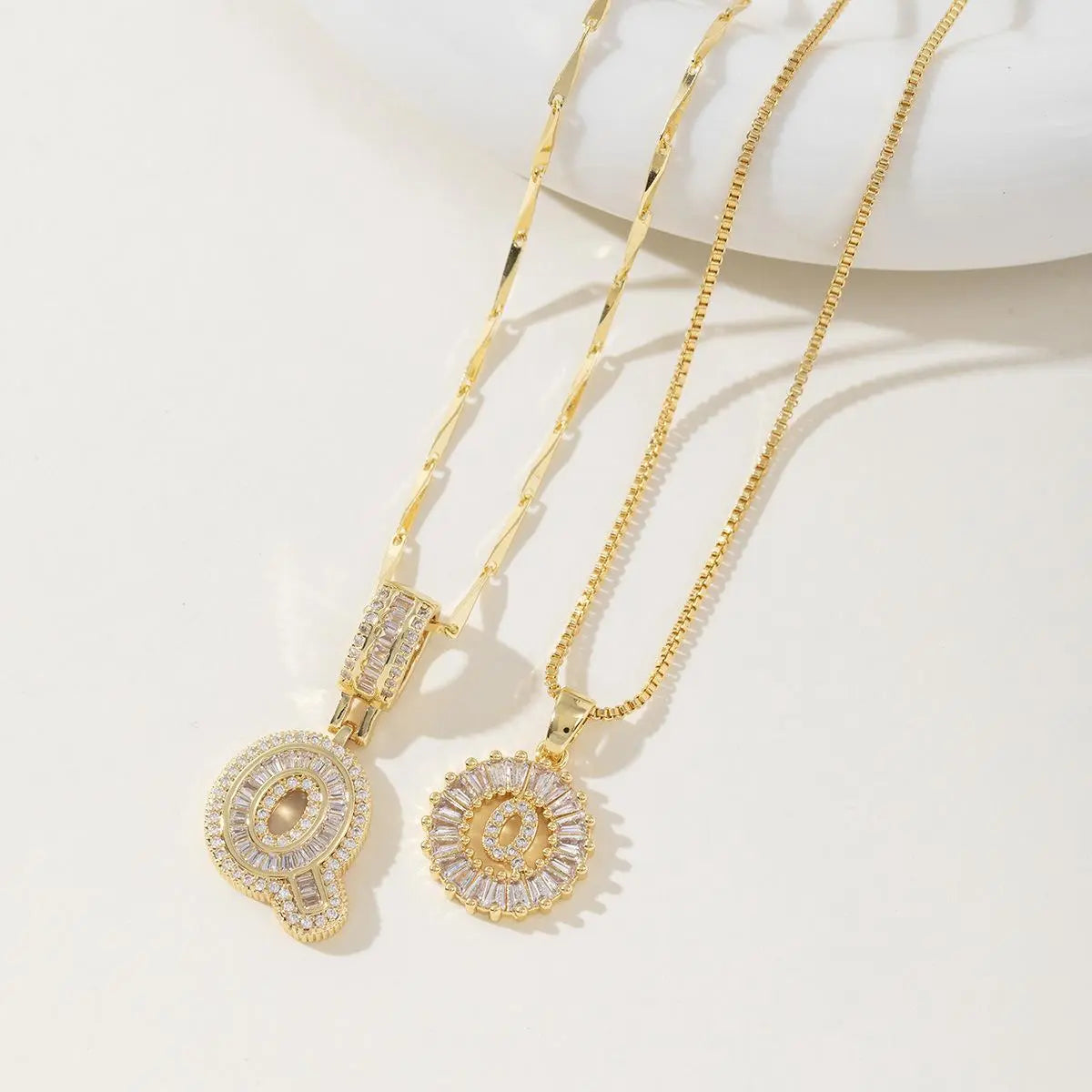Women’s Gold-Plated Zircon Initial Pendant Layered Necklace Set