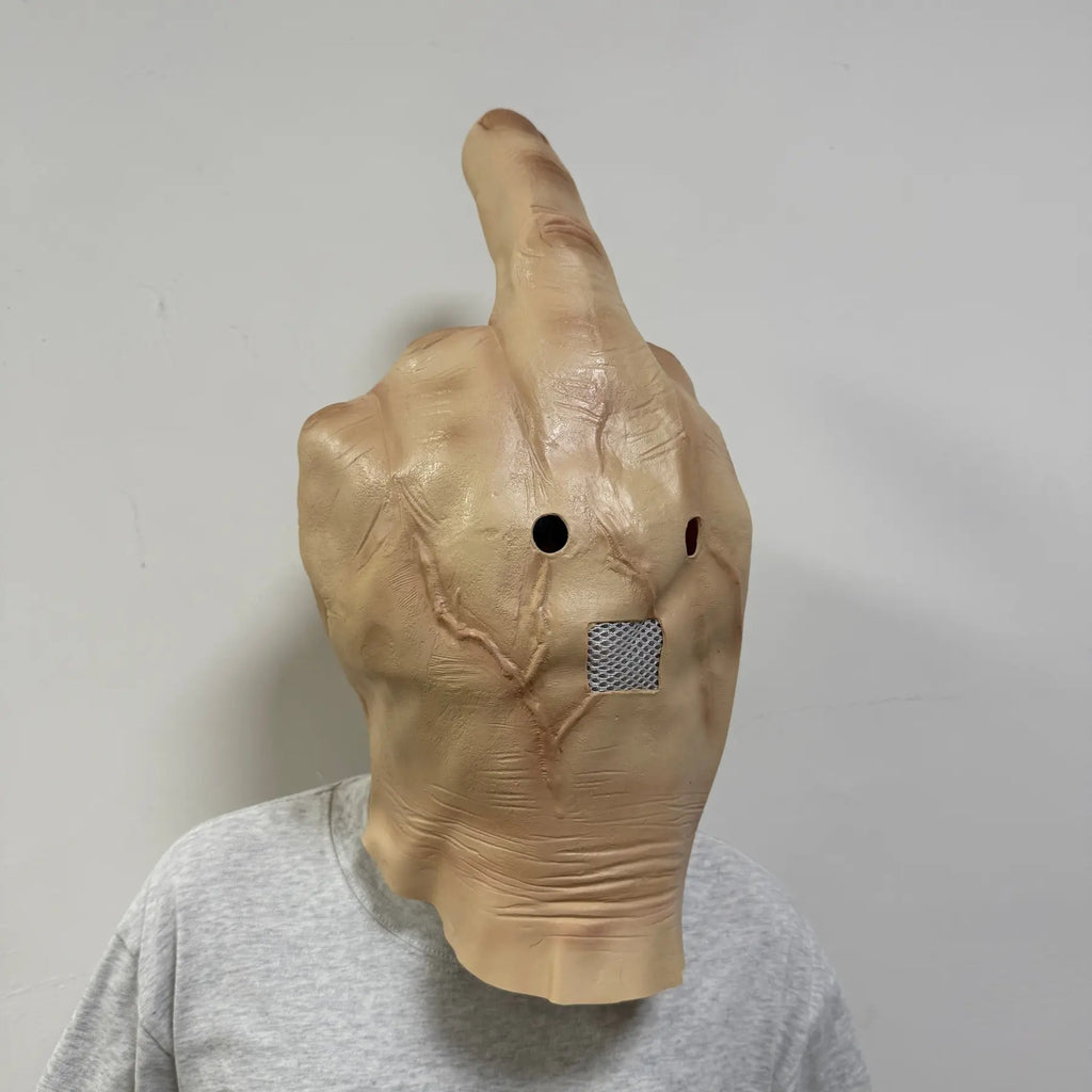 Adult Realistic Middle Finger Hand Full-Head Latex Halloween Mask