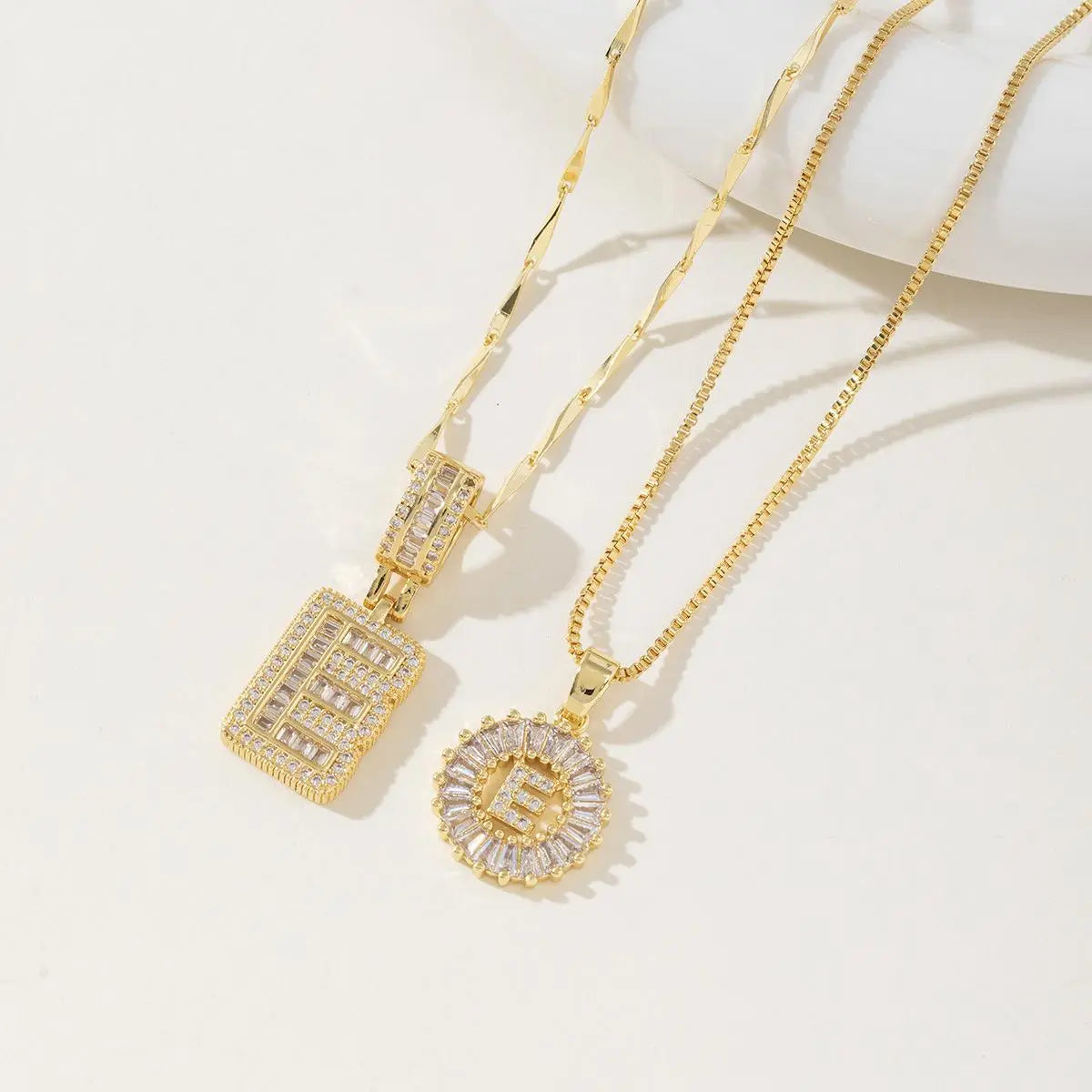 Women’s Gold-Plated Zircon Initial Pendant Layered Necklace Set