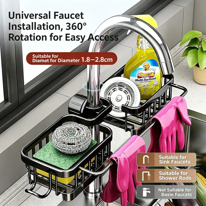 Detachable Stainless Steel Over-Faucet Sink Organizer with Drip Tray