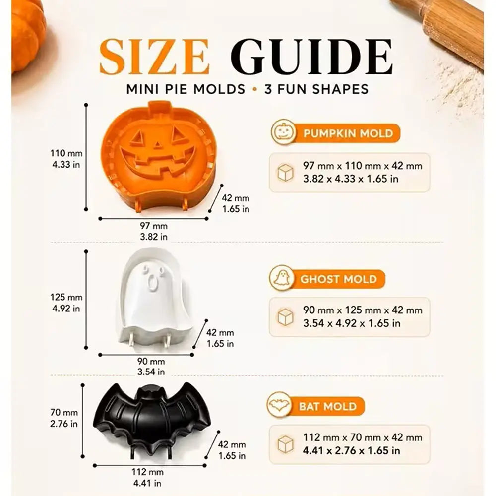 3-Pack Halloween Press-and-Seal Hand Pie Molds – Pumpkin, Ghost & Bat