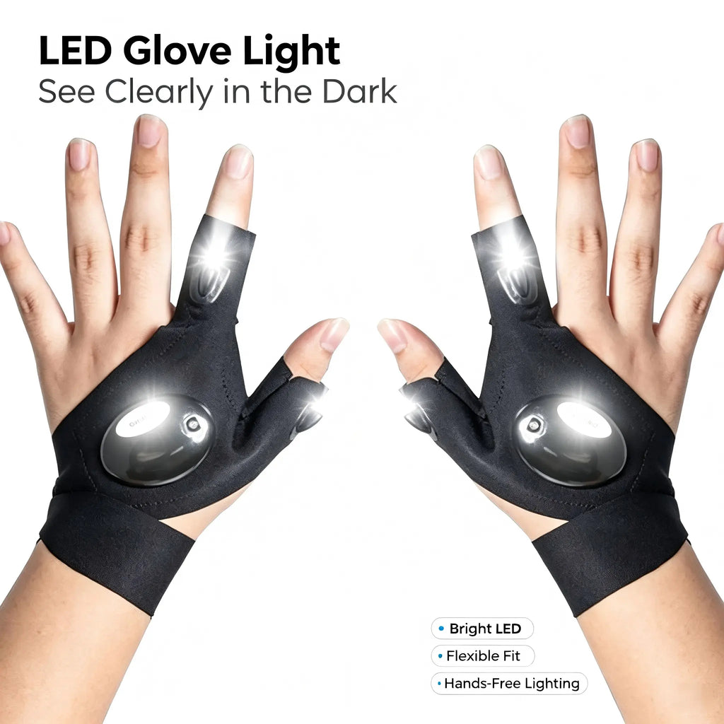 LED Finger Flashlight Gloves, Hands-Free LED Light Gloves for Fishing, Camping, Repair & Outdoor Activities