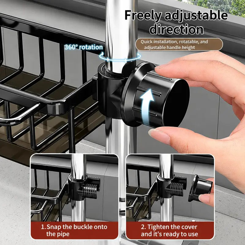 Detachable Stainless Steel Over-Faucet Sink Organizer with Drip Tray