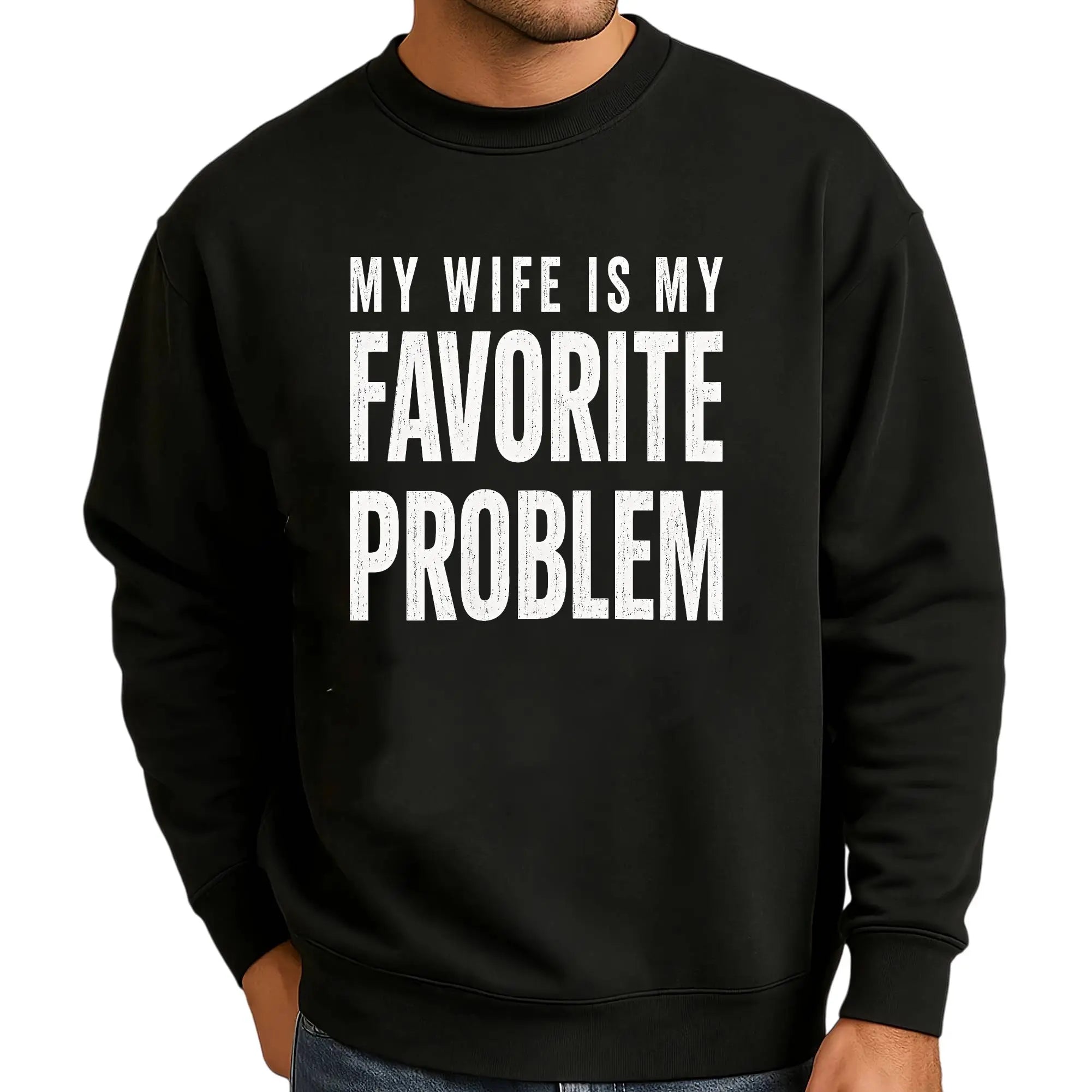 Men's Funny "My Wife Is My Favorite Problem" Graphic T-Shirt, Cotton Crew Neck Casual Tee with Vintage Lived-In Style