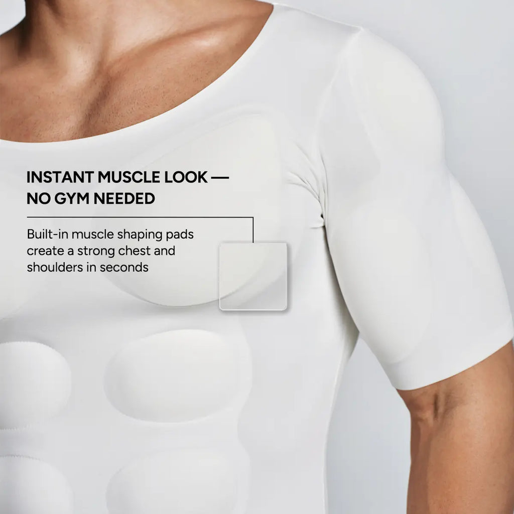 Men's Seamless Muscle-Enhancing Compression T-Shirt with Removable Muscle Pads for Everyday Wear, Cosplay & Special Occasions