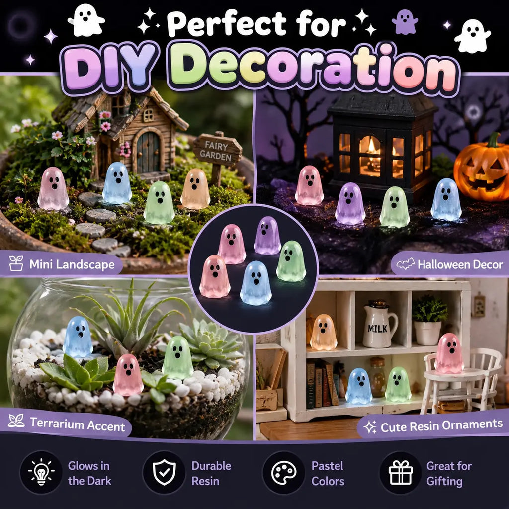 20/50-Pack Glow Ghost Resin Beads, Luminous Halloween Charms for DIY Crafts, Party Decor & Mini Displays
