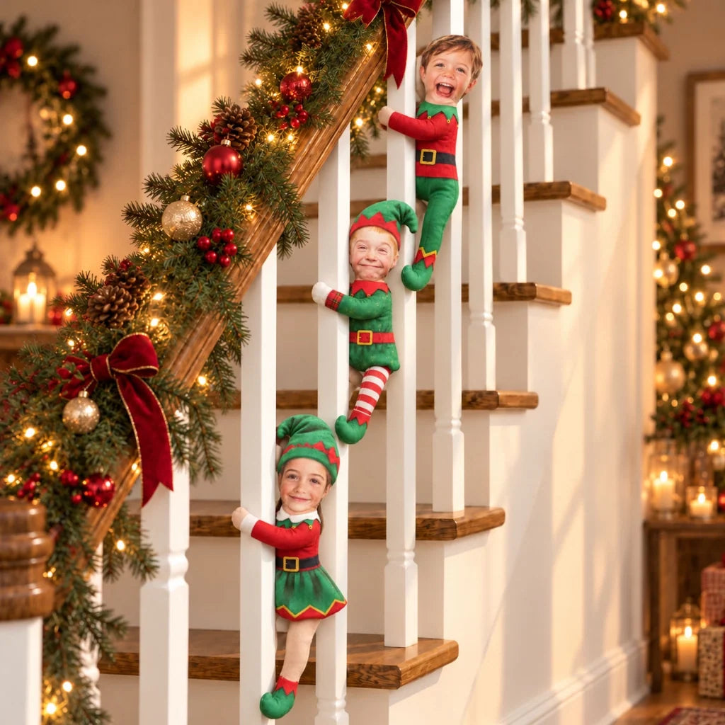 Personalized Photo Squishy Plush Doll, Playful Elf Poses in a Cozy Christmas Room, Unique Gift for Family - 4