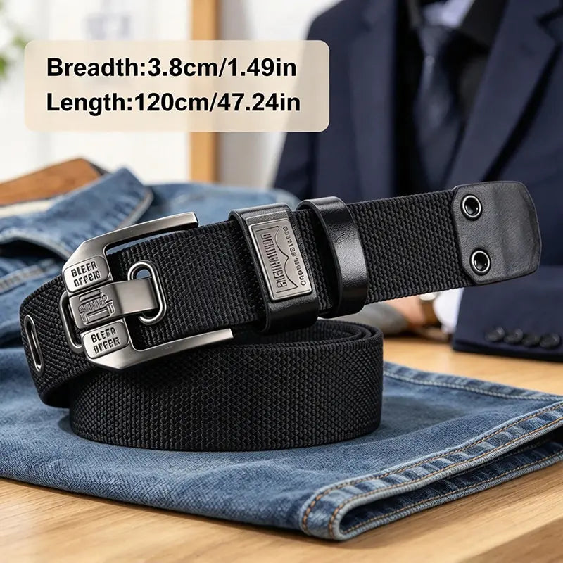 Unisex Eyelet-Free Adjustable Waist Belt with Square Alloy Buckle