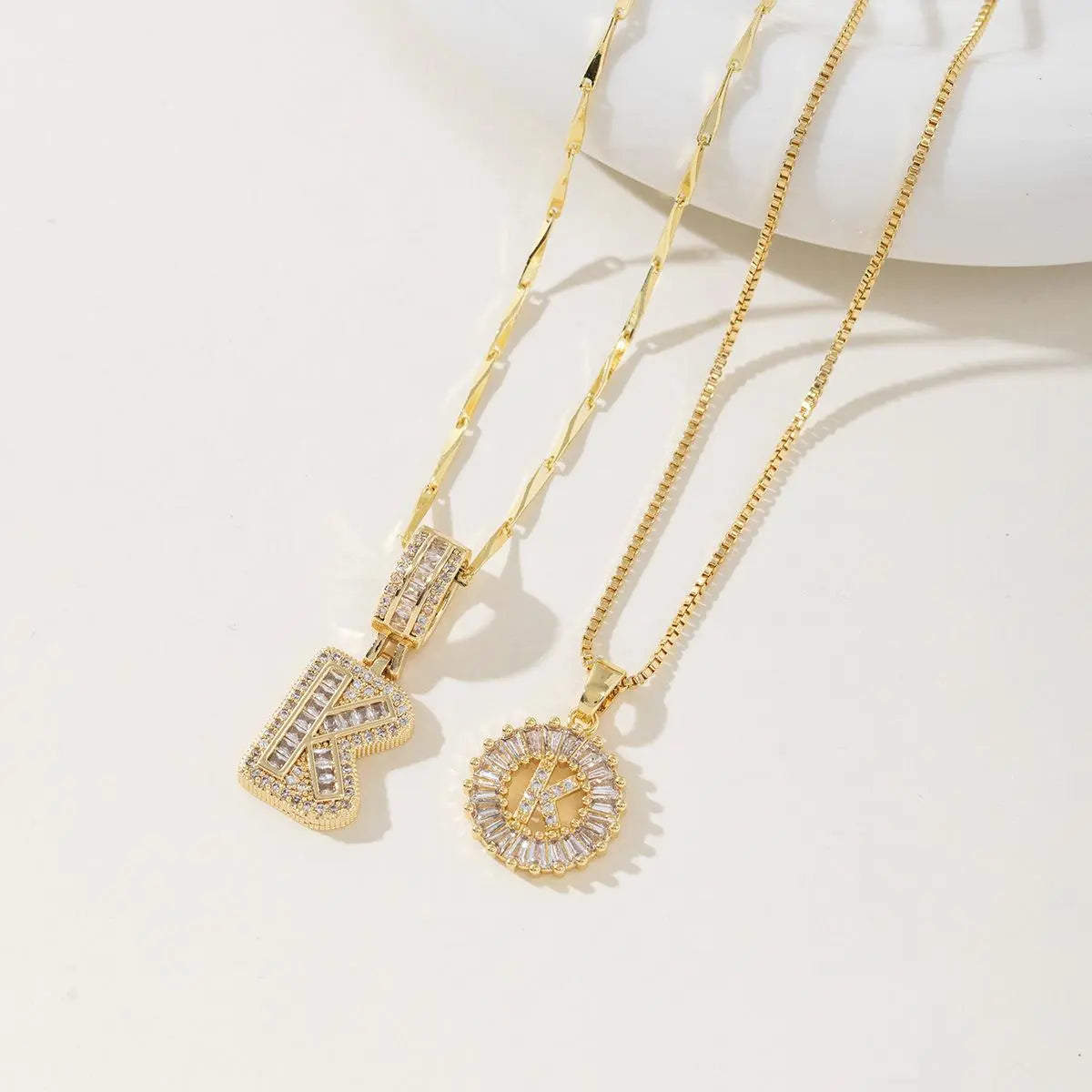 Women’s Gold-Plated Zircon Initial Pendant Layered Necklace Set