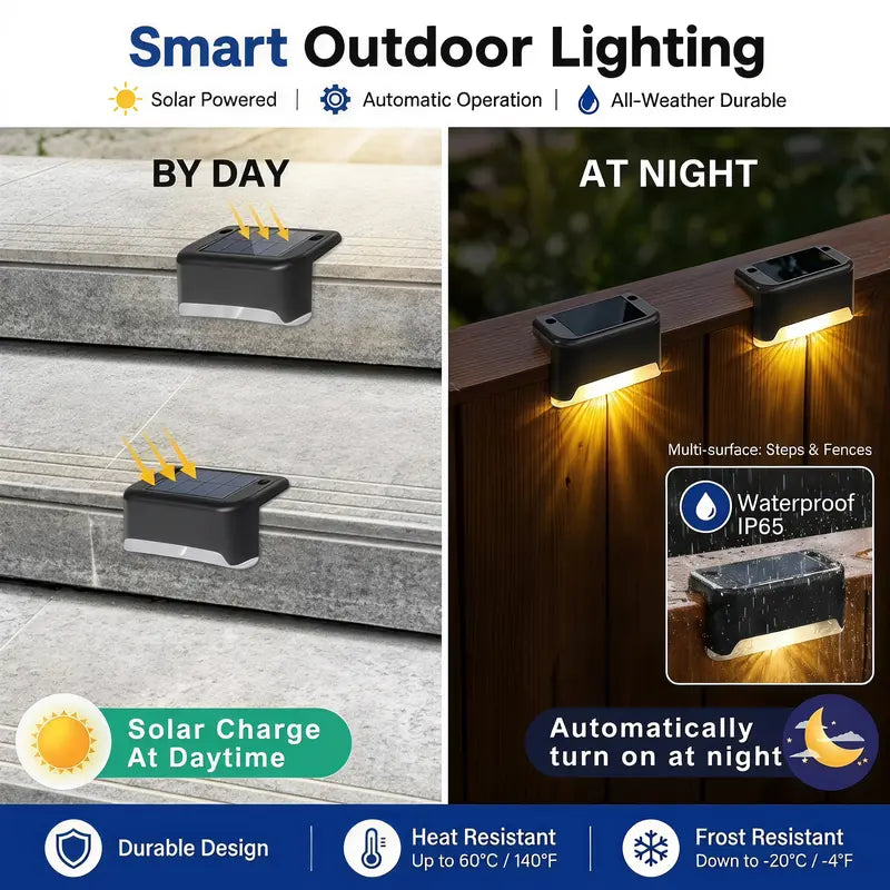 Solar Deck & Step Lights with 3 Colors and Dusk-to-Dawn Sensor