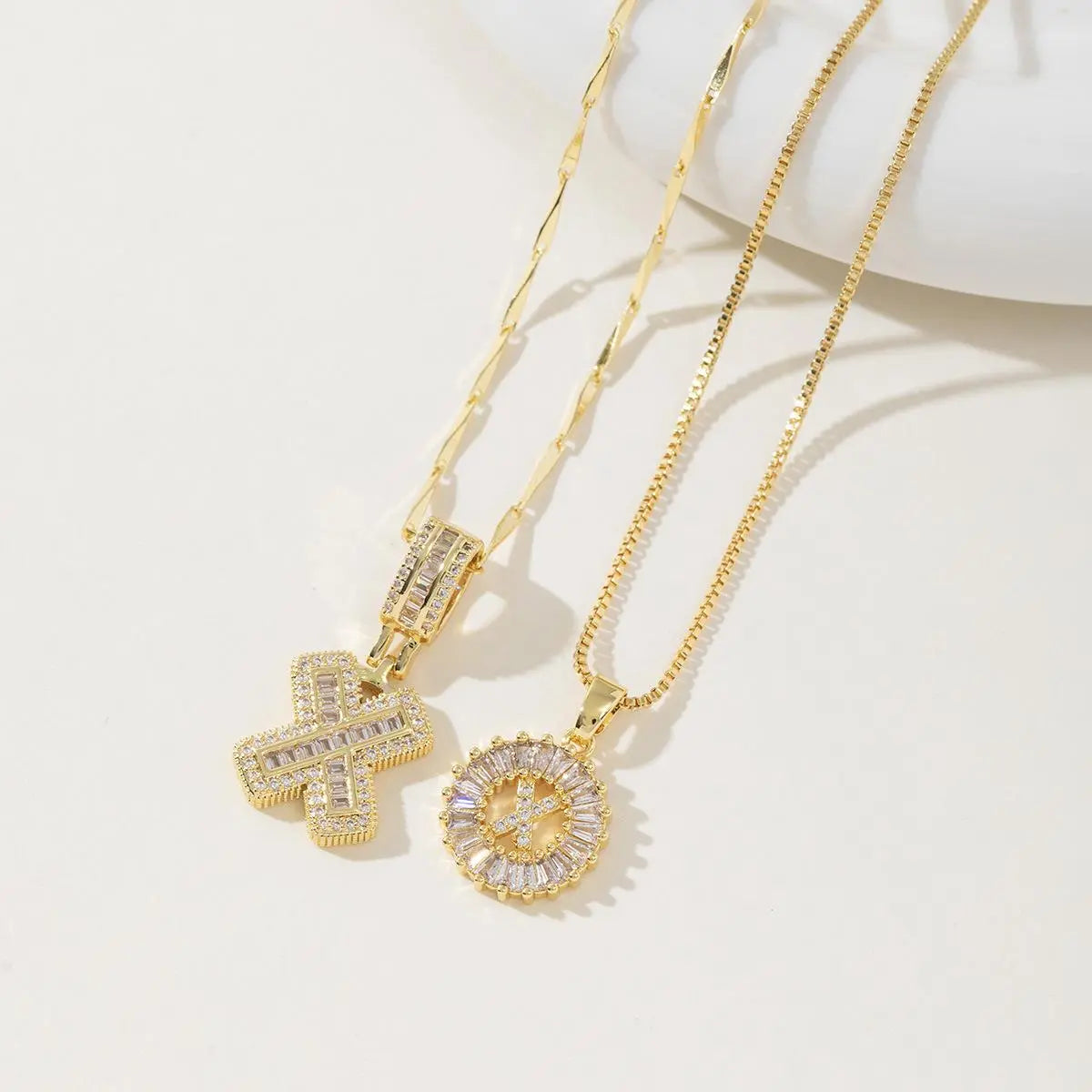 Women’s Gold-Plated Zircon Initial Pendant Layered Necklace Set