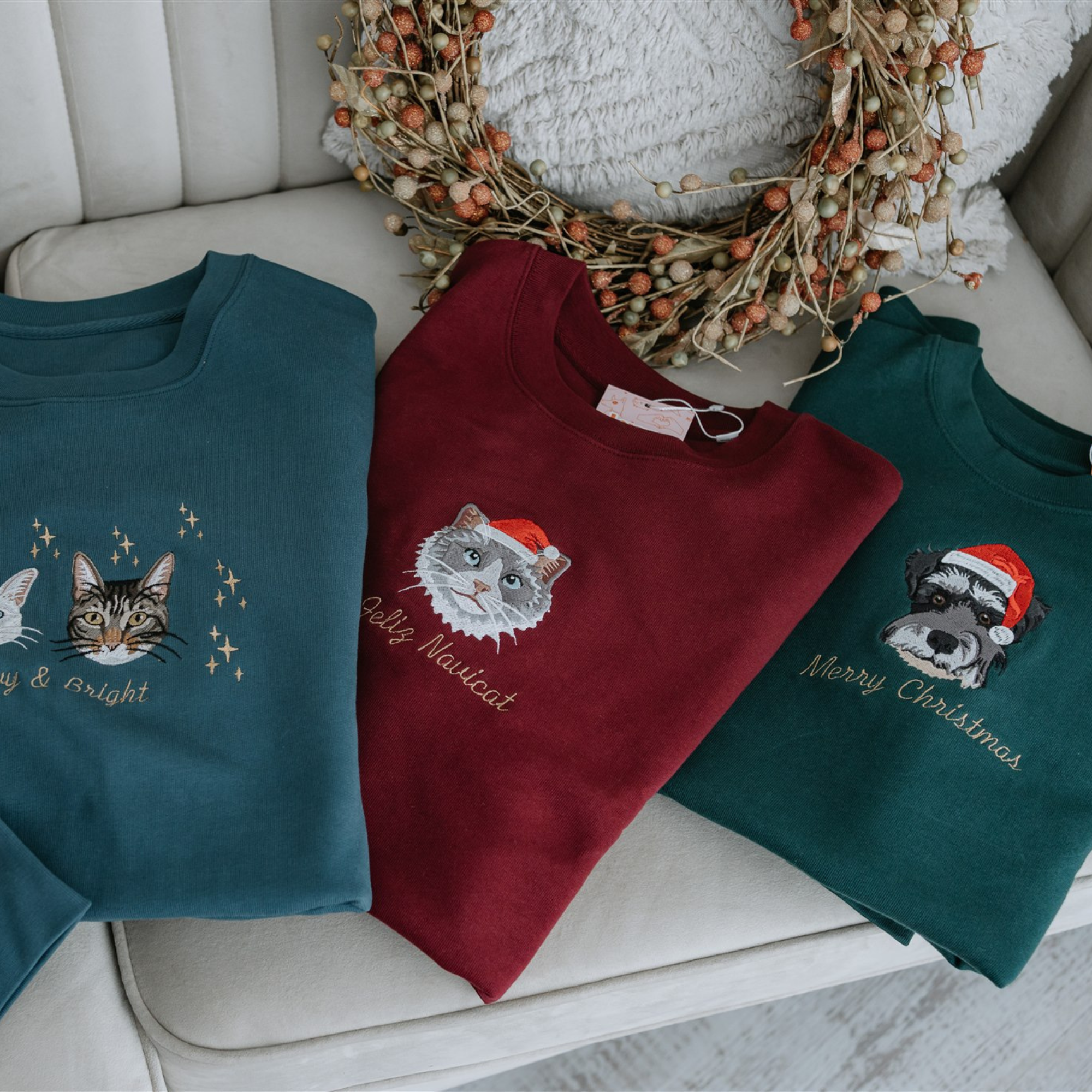 Embroidered Pet Portrait Organic Christmas Jumper
