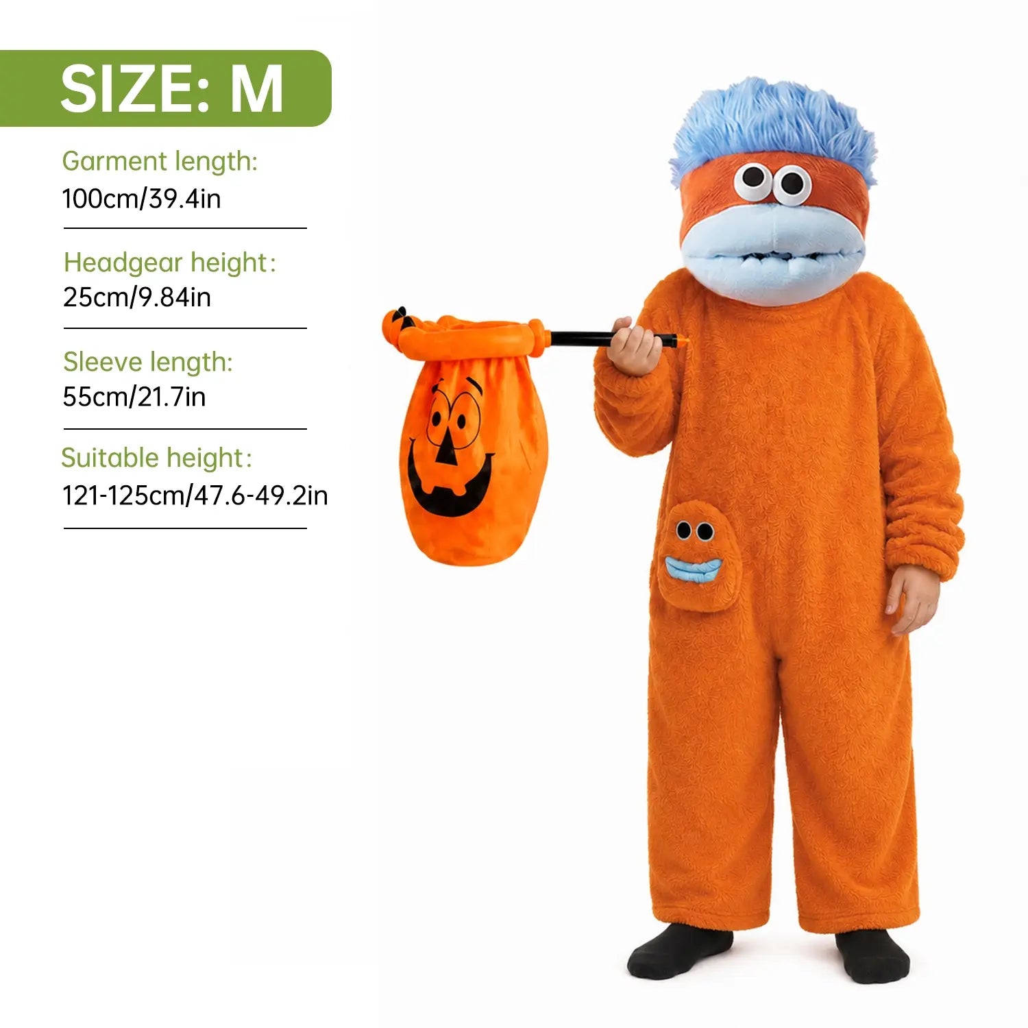 Kids’ Plush Monster Halloween Costume with Pumpkin Bag for Parties & Sleepwear