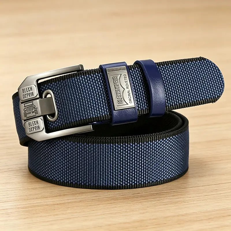 Unisex Eyelet-Free Adjustable Waist Belt with Square Alloy Buckle