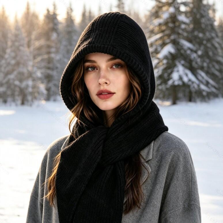 Women’s Knitted Hooded Scarf with Ear & Neck Coverage