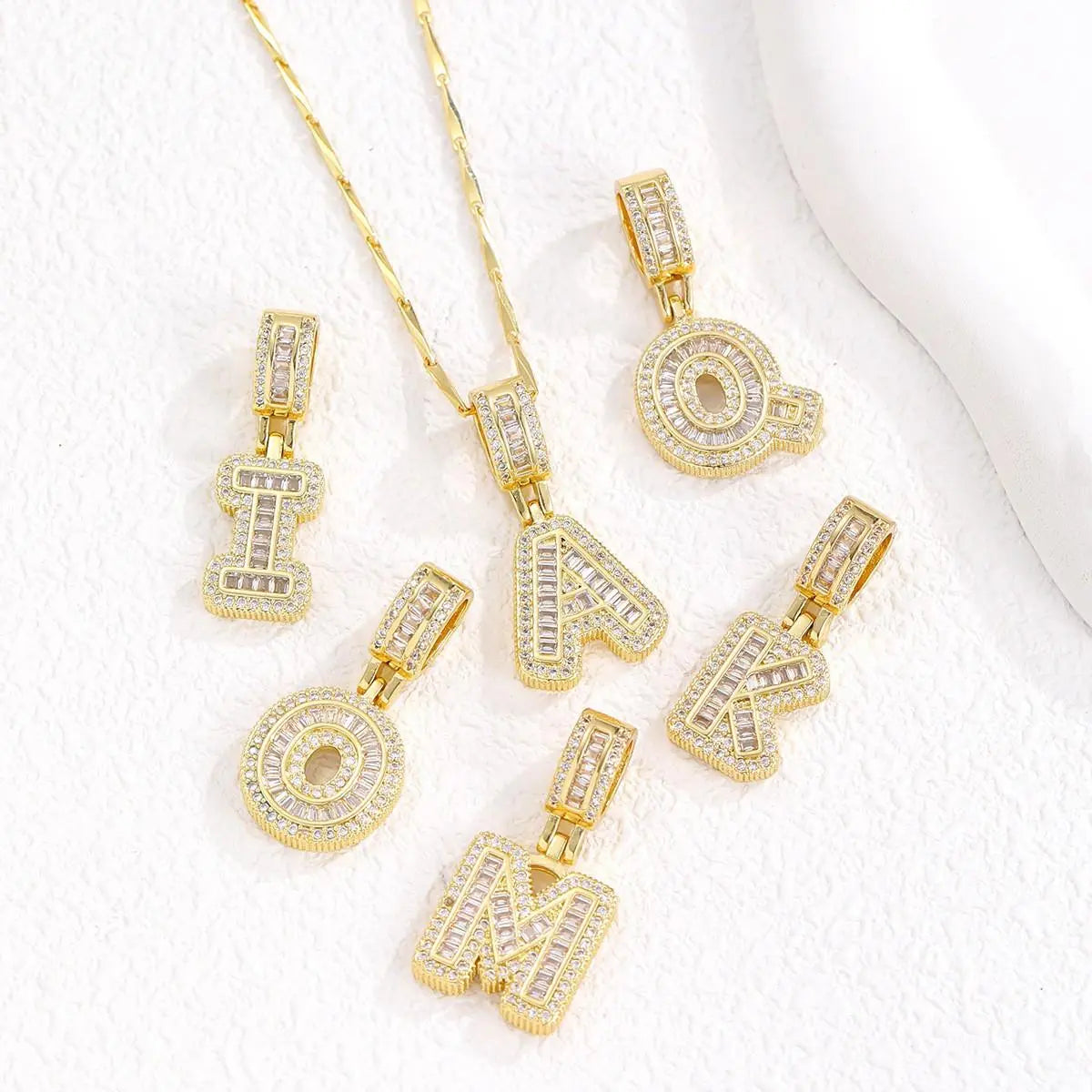 Women’s Gold-Plated Zircon Initial Pendant Layered Necklace Set