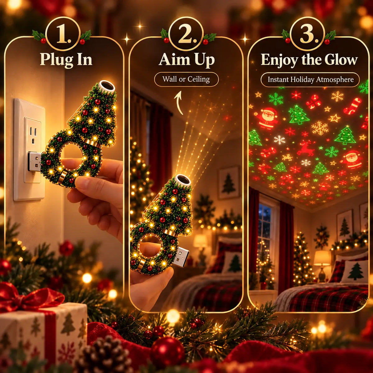 USB Christmas Pattern Projector Night Light