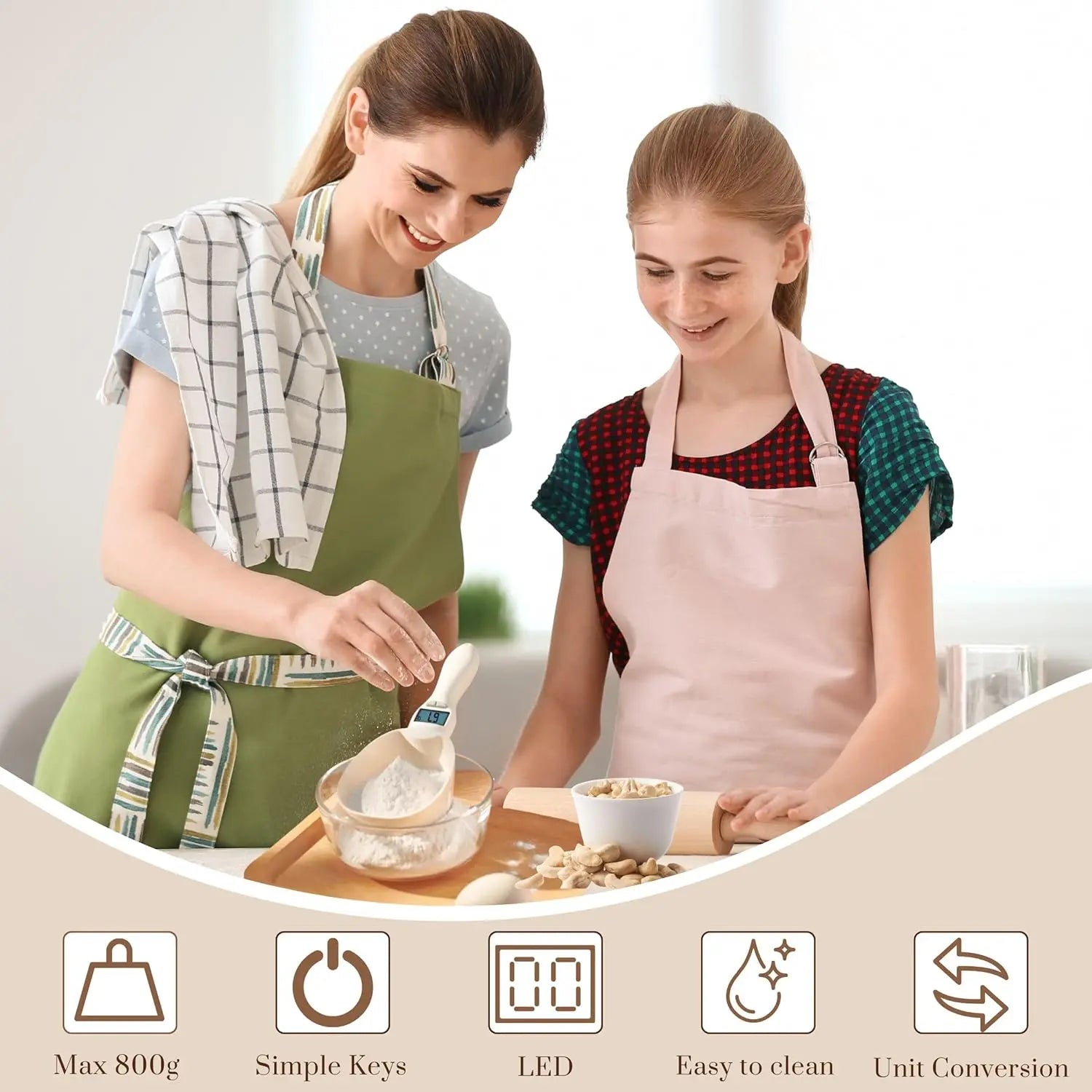 Digital Food Measuring Spoon Scale with Adjustable Measuring Cup for Cooking, Baking & Pet Food Portions