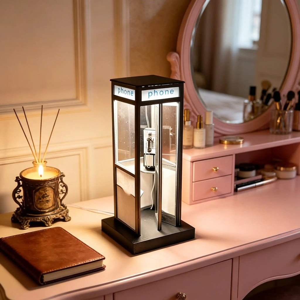 Retro-Style Telephone Booth Decorative Lamp - Bedroom Bedside Creative Night Light for Home Festive Decorations