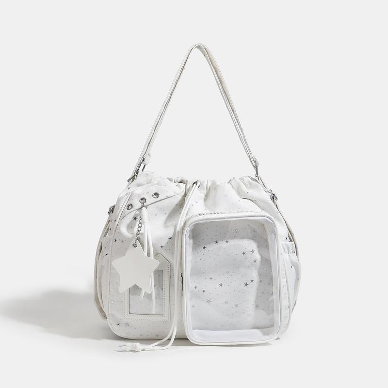 Star Print Ita Crossbody Drawstring Bag with Star Pendant