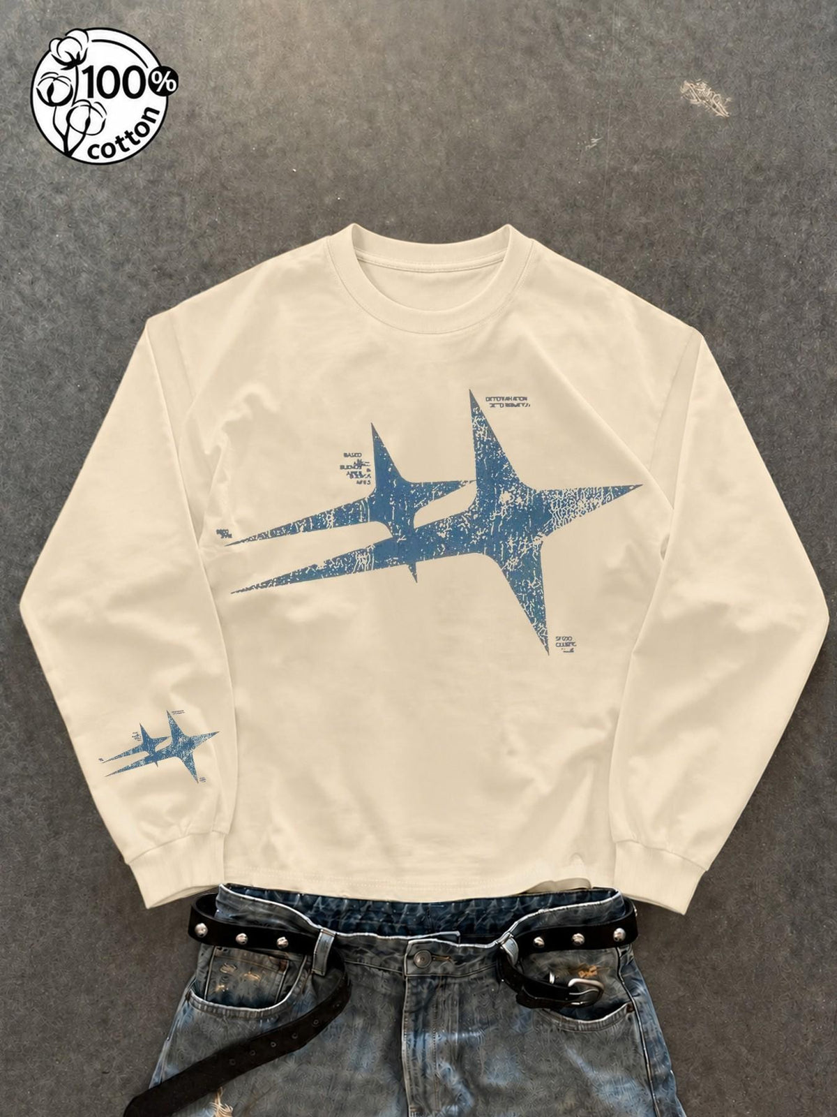 Vintage Cracked Star Y2K Rock Long-Sleeve T-Shirt