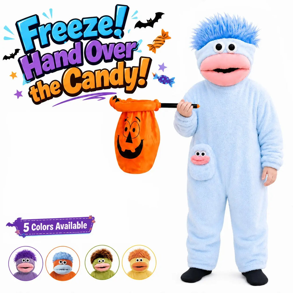 Kids’ Plush Monster Halloween Costume with Pumpkin Bag for Parties & Sleepwear