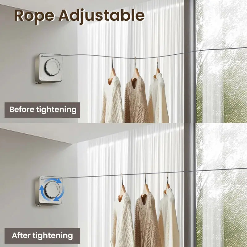 5.76m Retractable Clothesline, Space-Saving Wall-Mounted Laundry Drying Line for Bathroom, Balcony & Indoor Outdoor Use
