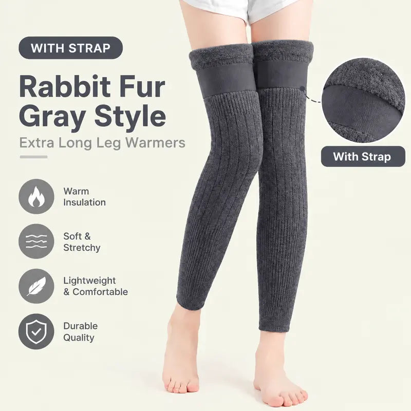 Unisex Wool-Lined Anti-Slip Long Knee Warmers – One Size