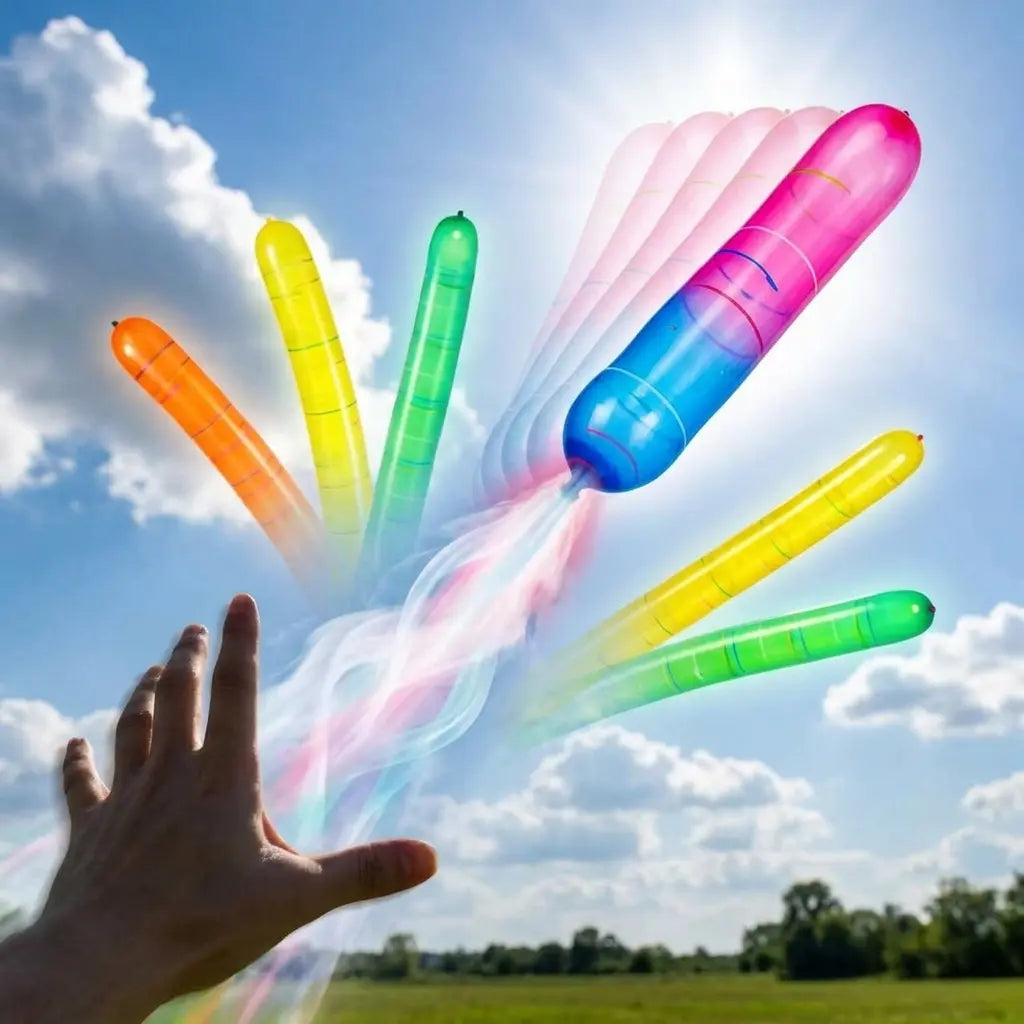 100-Pack Rocket Balloon Set, Balloon Party Supplies with Aerodynamic Tip, Easy-Filling Pump, Reusable No-Refill Design for Outdoor & Indoor Fun, Kids Stuff, Toys for Boys, Gifts for Kids, Mother's Day Gift Option