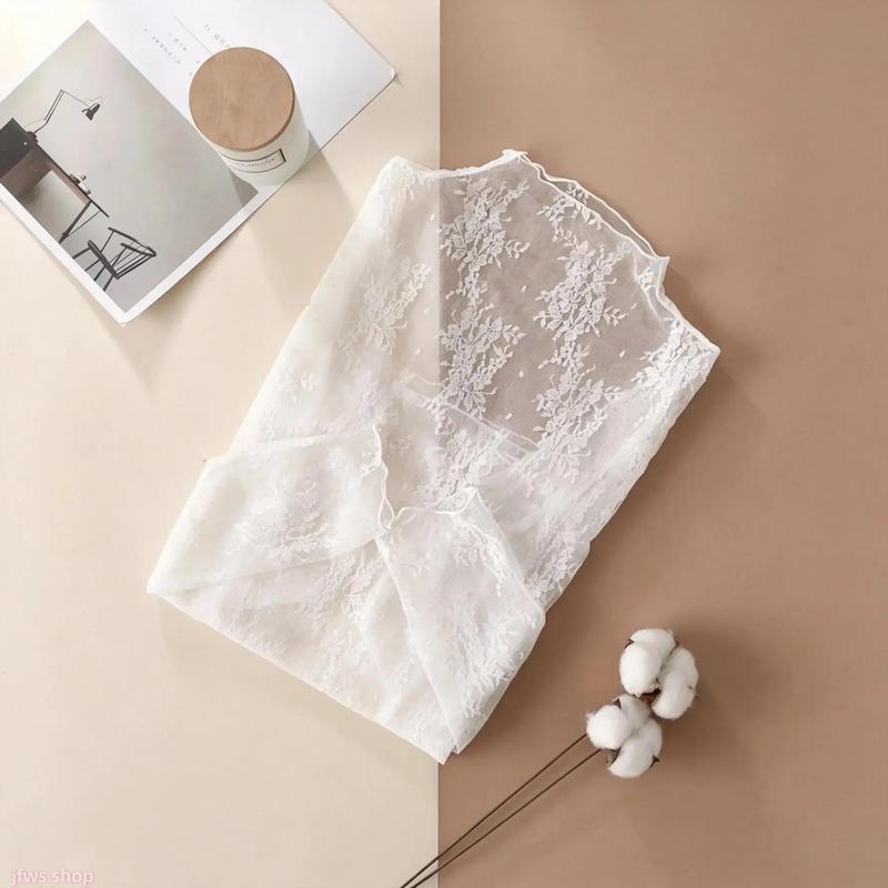 Women’s 3-Piece Floral Lace Mesh Long-Sleeve Layering Top Set