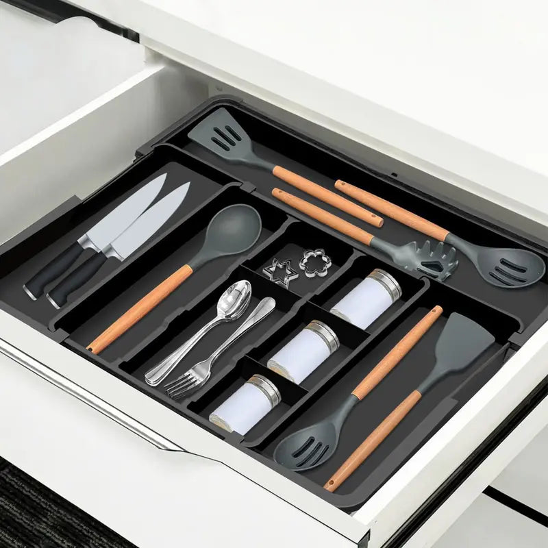 TidyArc Extra-Large Expandable Silverware Organizer – Black