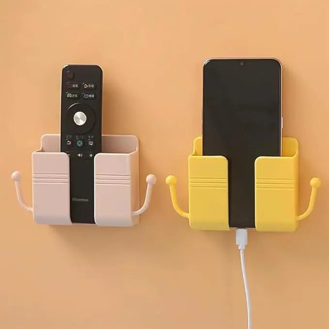 Pink-Self-Adhesive Wall-Mounted Phone Holder & Remote Control Organizer — No-Drill, Multifunctional Wall Storage Rack. Ideal for Bedrooms, Bathrooms, and Kitchens; Holds Mobile Phones (including while charging), TV/AC Remotes, Glasses, and Keys.