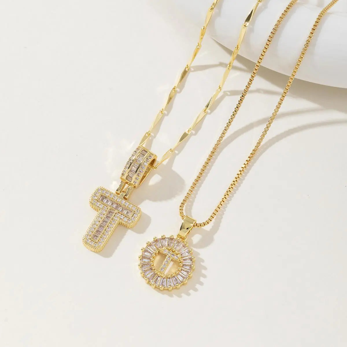 Women’s Gold-Plated Zircon Initial Pendant Layered Necklace Set