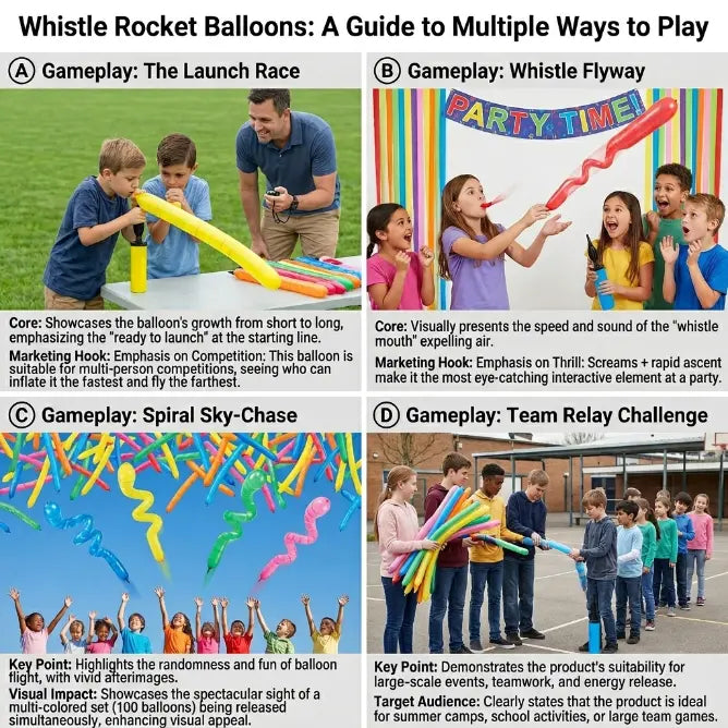 100-Pack Rocket Balloon Set, Balloon Party Supplies with Aerodynamic Tip, Easy-Filling Pump, Reusable No-Refill Design for Outdoor & Indoor Fun, Kids Stuff, Toys for Boys, Gifts for Kids, Mother's Day Gift Option