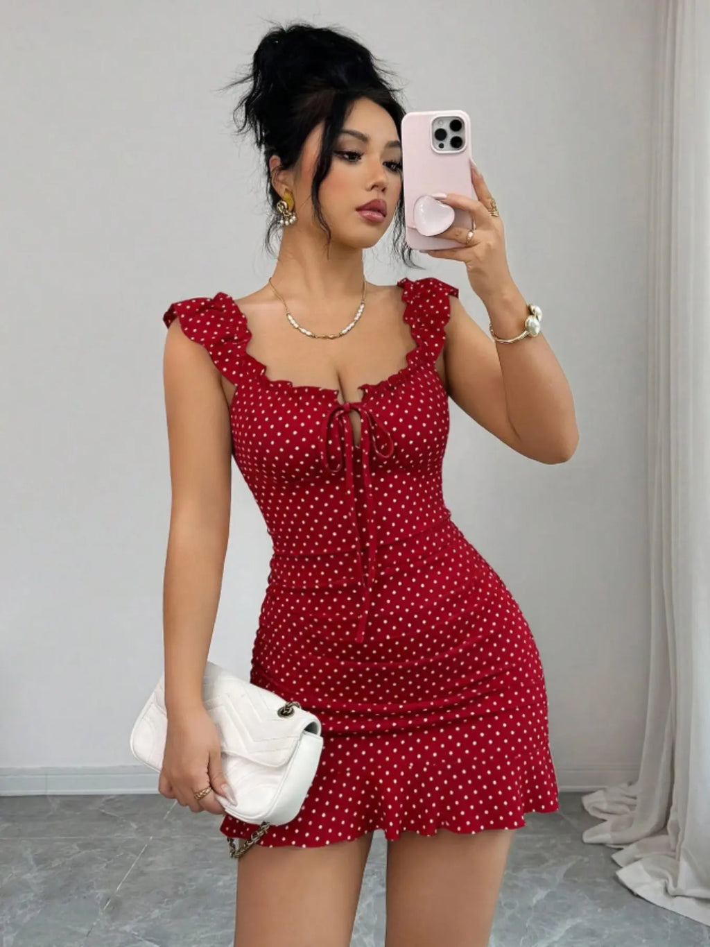 Women's Polka Dot Ruffle Dress, Lightweight Casual Midi Dress with Flowy Fit for Daily Wear, Vacations & Weekend Outings