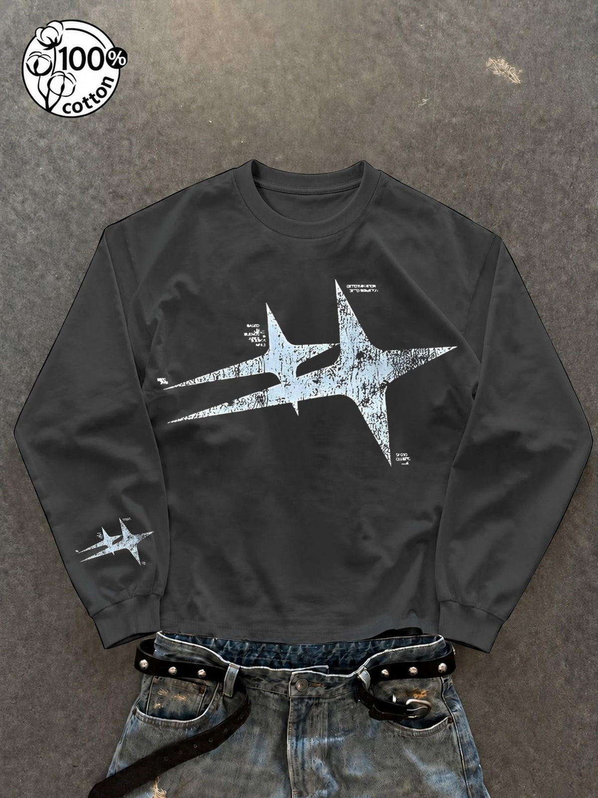 Vintage Cracked Star Y2K Rock Long-Sleeve T-Shirt