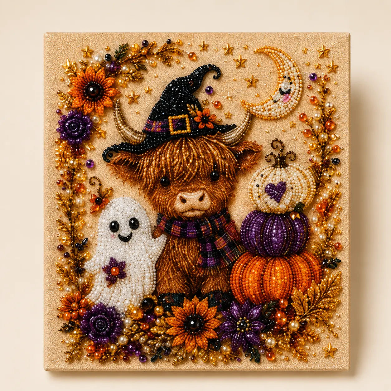 Halloween 5D Diamond Painting Kit with Tools, DIY Gem Art Canvas for Adults & Teens, Pumpkin Ghost Witch Cat Wall Decor Craft